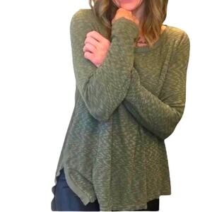 Anthropologie Left of Center Medora Thermal XS Olive Top Asymetrical Split Hem